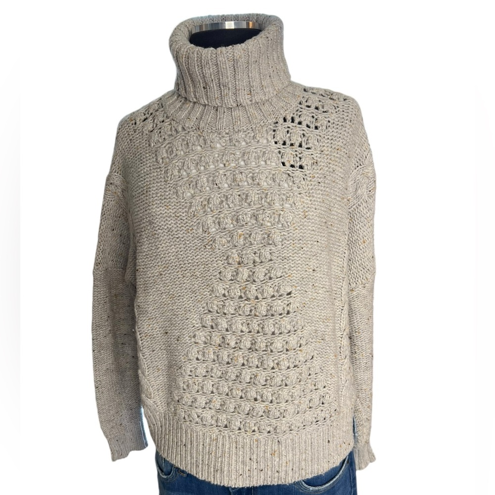Superdry Sweater Lambs Wool Gray Chunky Cable Roll Neck Long Sleeve Sz 4 E-4